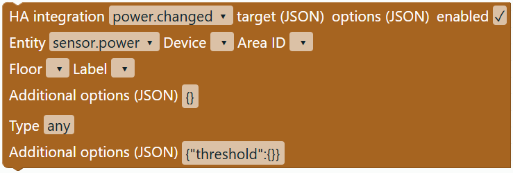 HA integration target options enabled