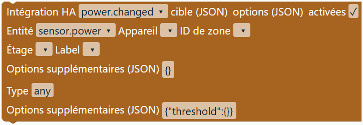 Intégration HA cible options activées