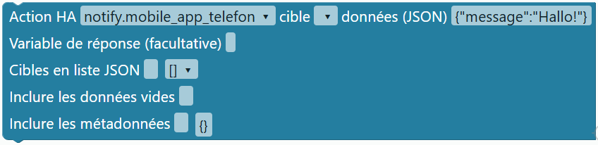 Action HA … cible … données (JSON) …