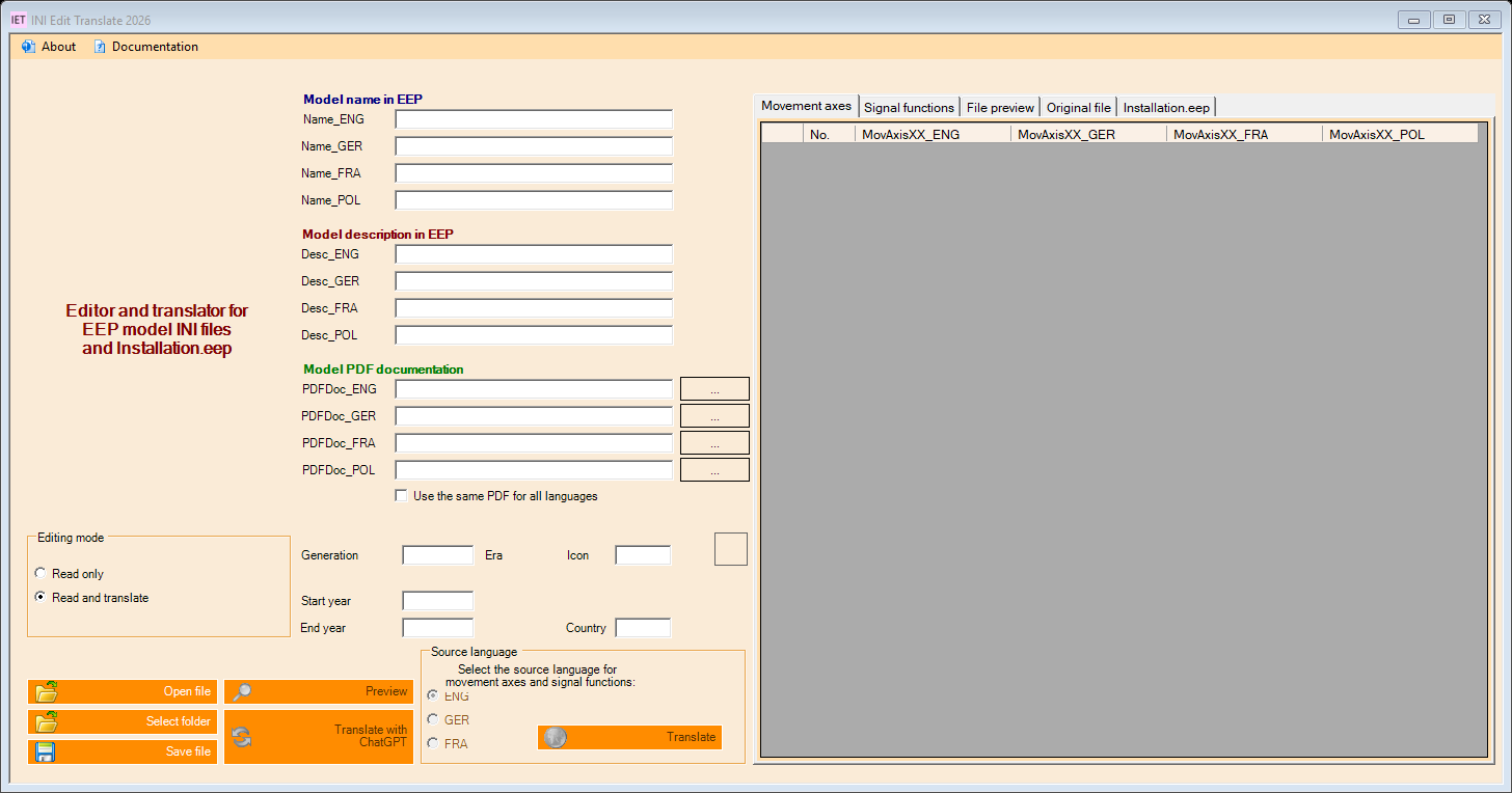 Reviewed English application interface without personal data
