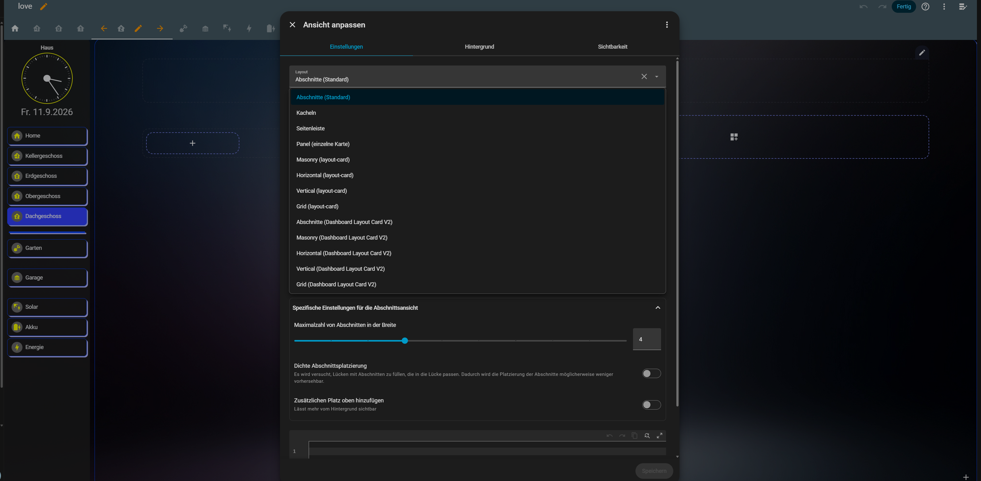 Dashboard Layout Card V2 Ansichtsauswahl