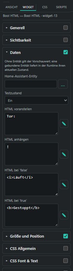 Bool HTML mit Editoren für true und false