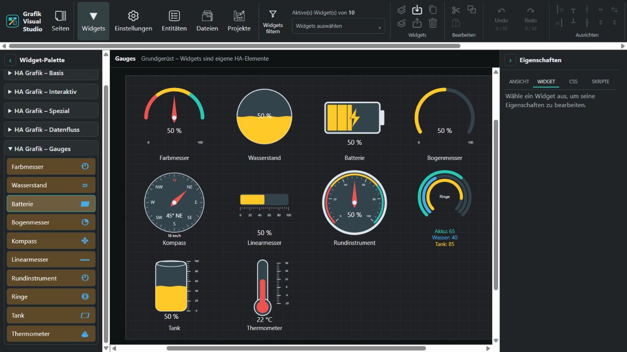 Alle zehn Gauges als eigenständige Studio-Instrumente