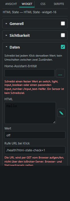 HTML State mit festem Wert und Umsteigerhinweisen