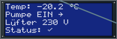 LCD mit blauem Hintergrund und weißer Punktmatrix-Schrift
