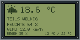 Industrie-Wetter in LCD-Optik mit 18,6 Grad und Pixelsymbol