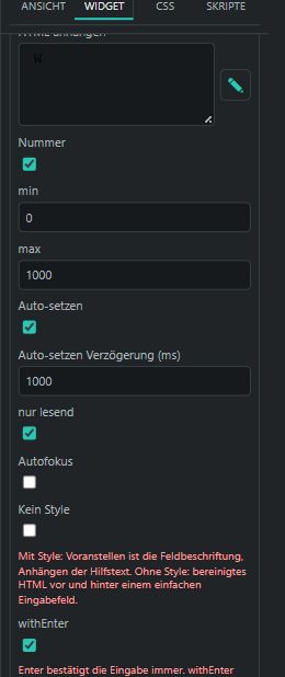 Detail der Eingabeeinstellungen mit Zahlengrenzen und Auto-setzen