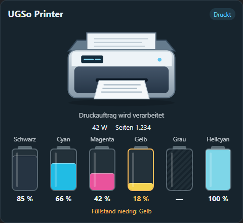 Printer mit sechs Patronen und Warnmarkierung