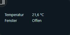 Statusliste mit Temperatur und Fensterzustand, simulierte HA-Testdaten