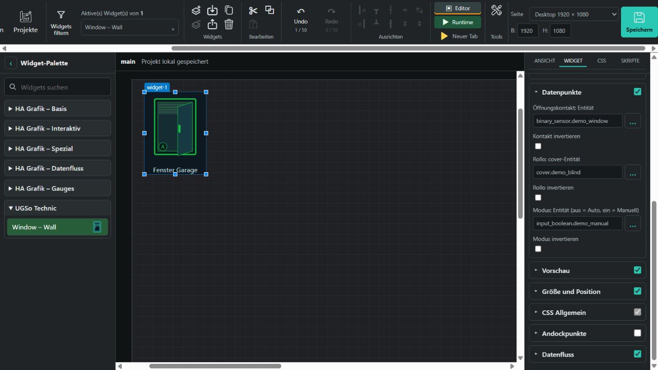 Installiertes Technic-Set und HA-Bindungen im Editor