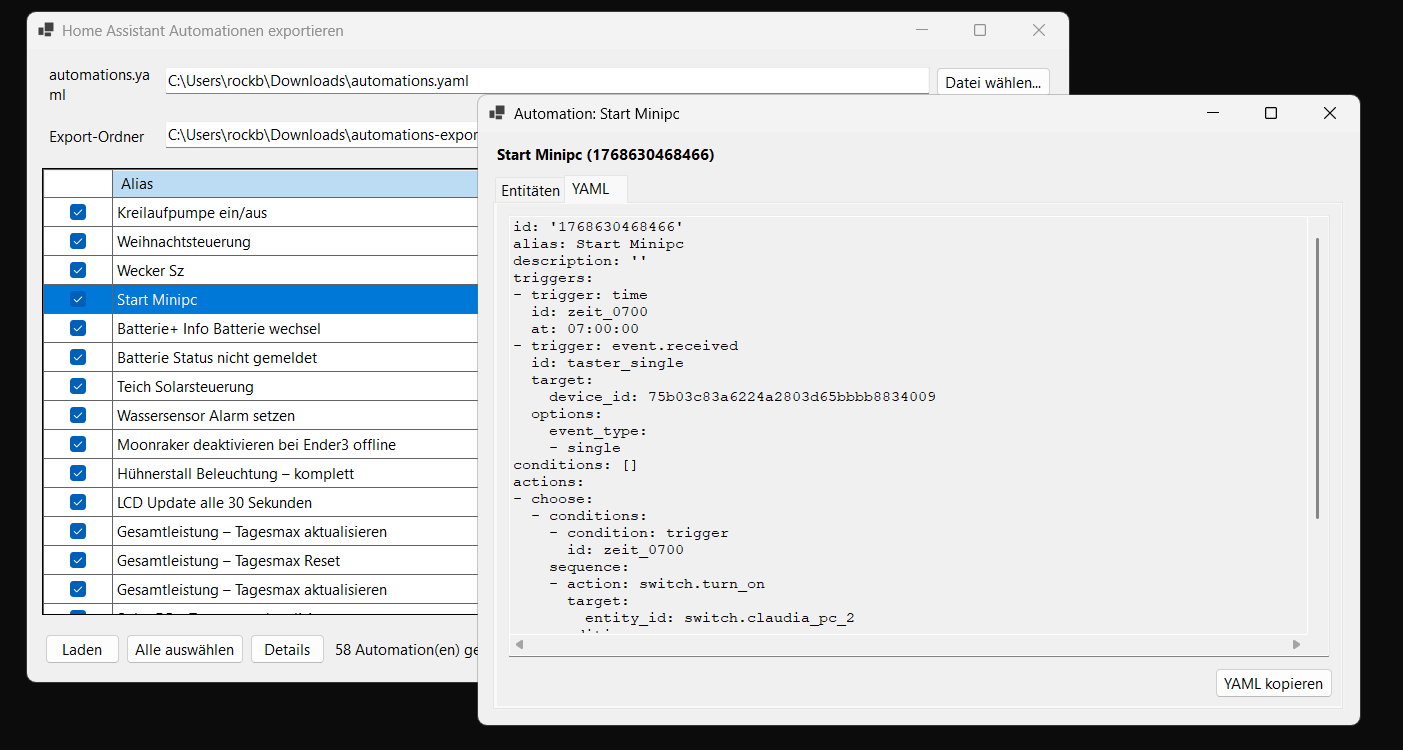 Automation-Details mit YAML-Code